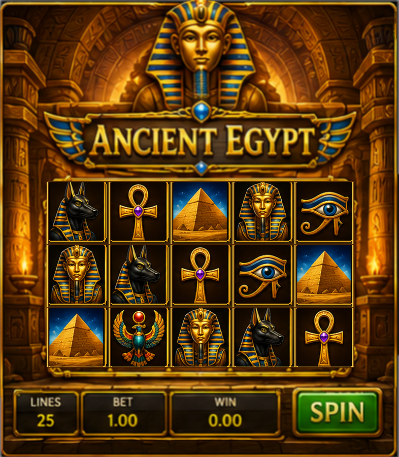 Ancient Egypt Slot Machine 243 Ways 3 by 5 reel grid
